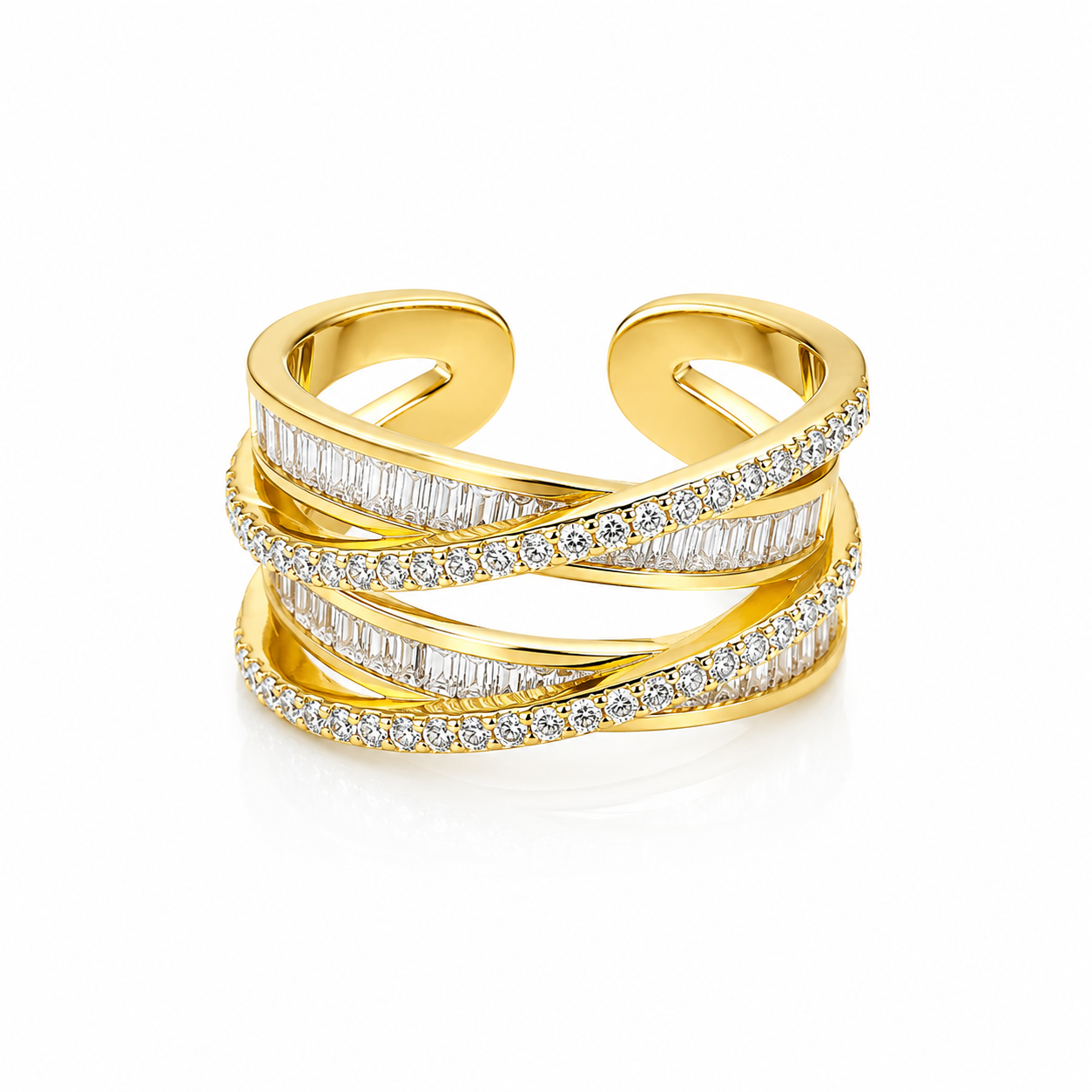 Solitaire Cubic Zirconia American Diamond Gold Plated Adjustable Ring