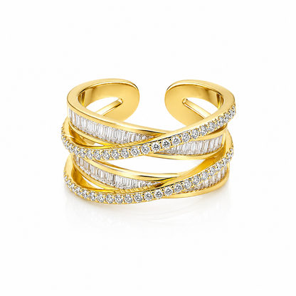 Solitaire Cubic Zirconia American Diamond Gold Plated Adjustable Ring