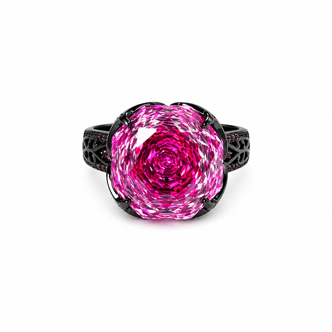 Fuchsia White Pink Topaz Cubic Zirconia Pink Ice Cut American Diamond Victorian Plated Adjustable Ring