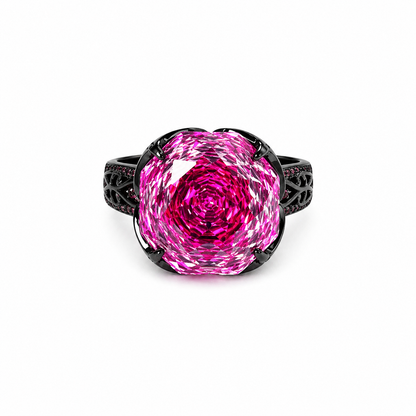 Fuchsia White Pink Topaz Cubic Zirconia Pink Ice Cut American Diamond Victorian Plated Adjustable Ring
