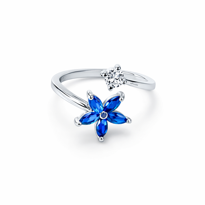 Blue Sapphire Cubic Zirconia American Diamond Silver Plated Adjustable Ring