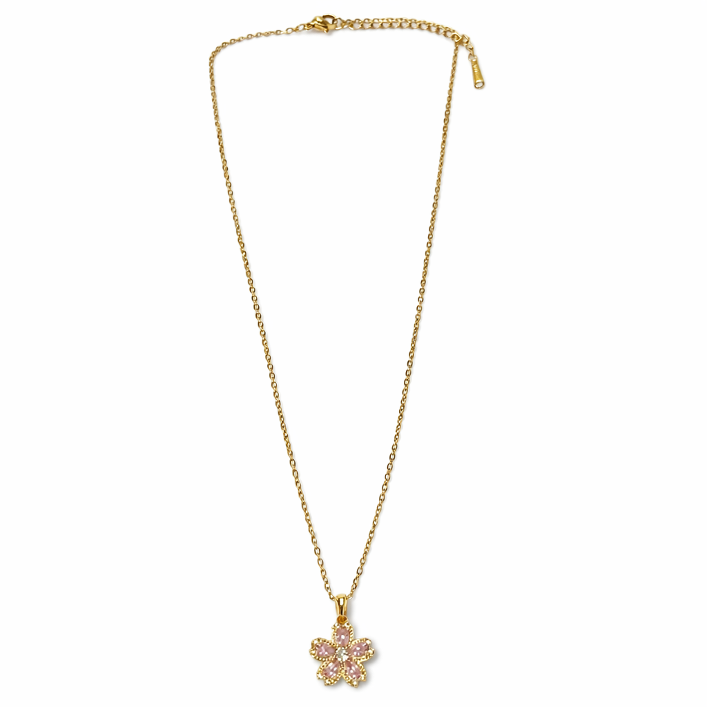 Pink Topaz Cubic Zirconia American Diamond Gold Plated Necklace