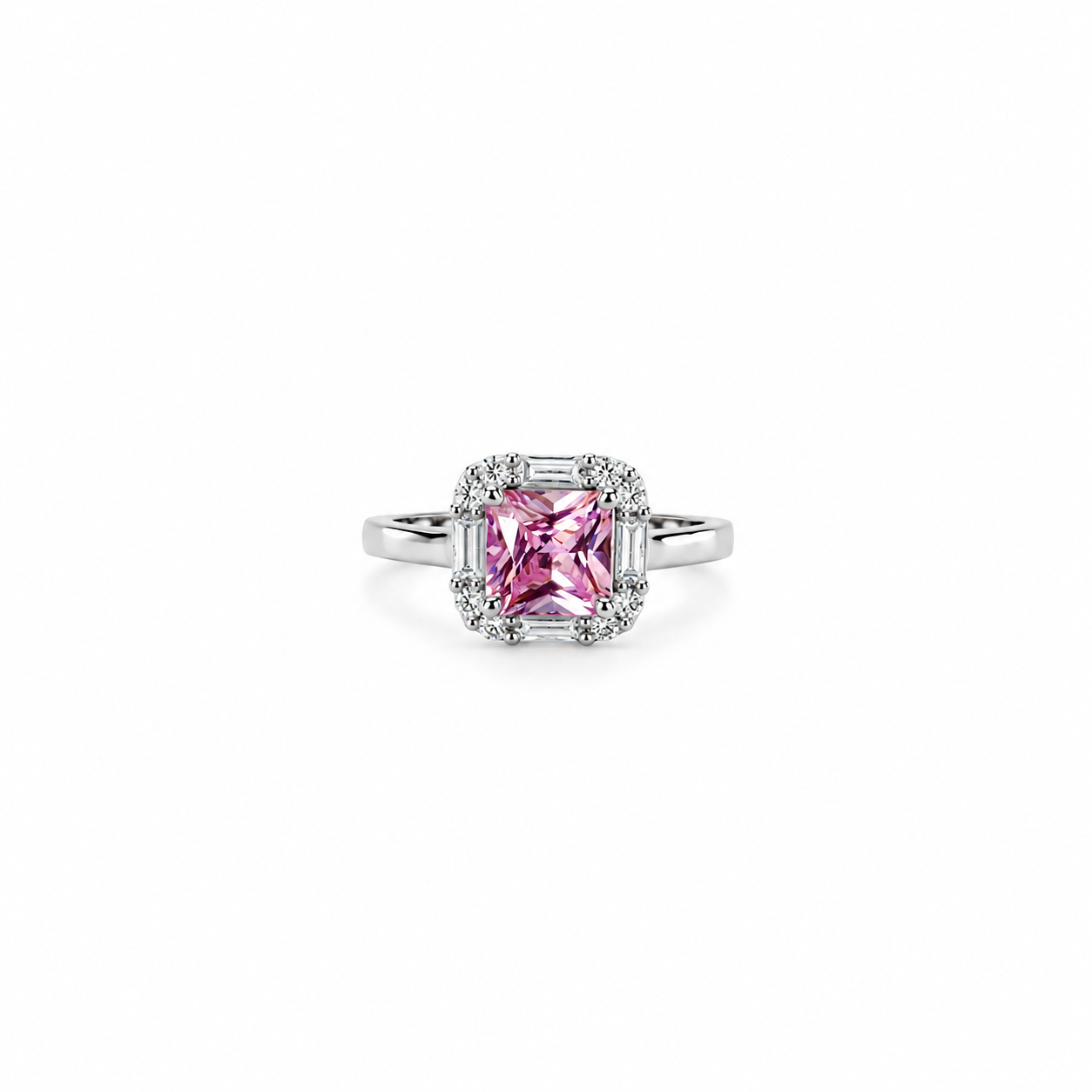 Pink Topaz Cubic Zirconia Ice Cut American Diamond Silver Plated Adjustable Ring