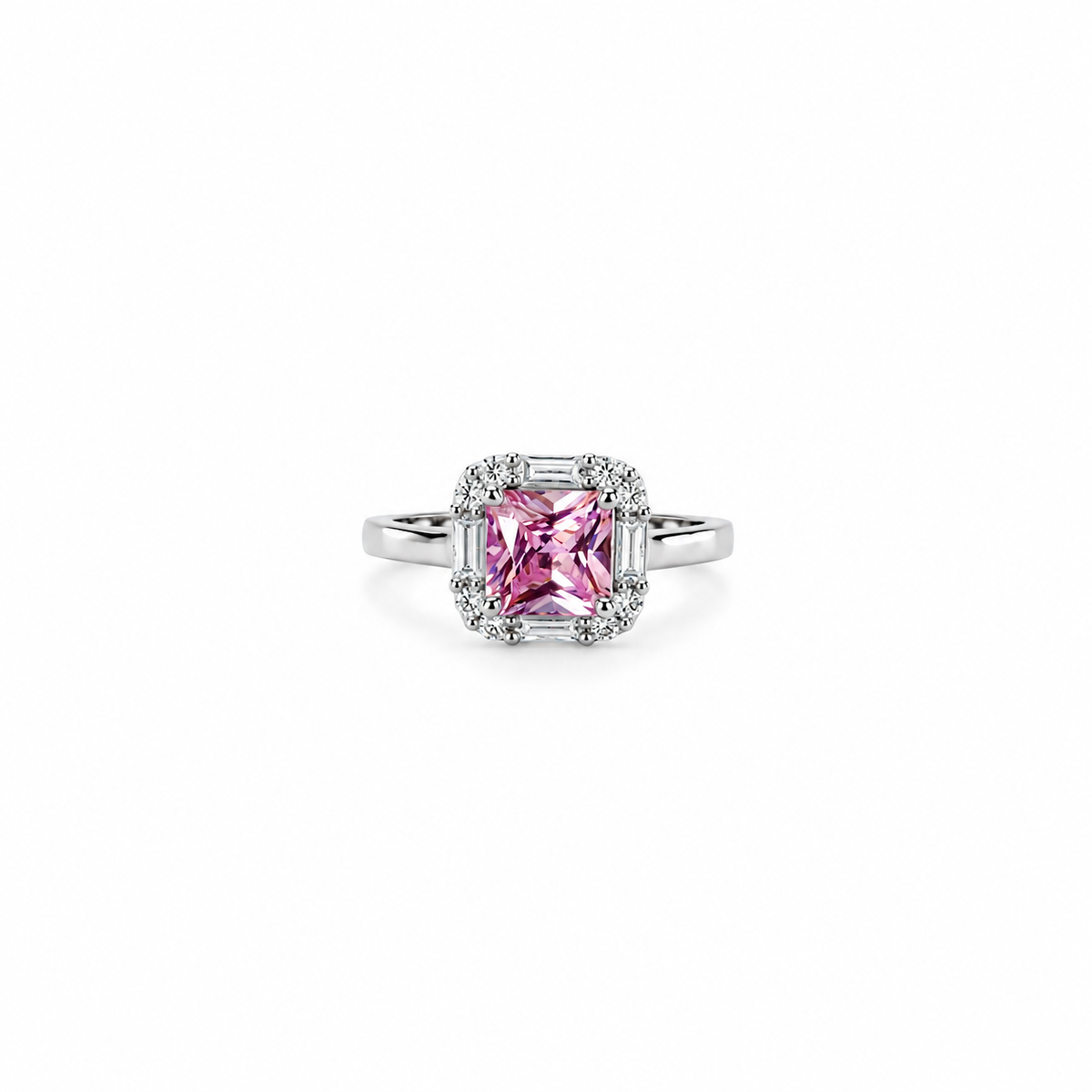 Pink Topaz Cubic Zirconia Ice Cut American Diamond Silver Plated Adjustable Ring