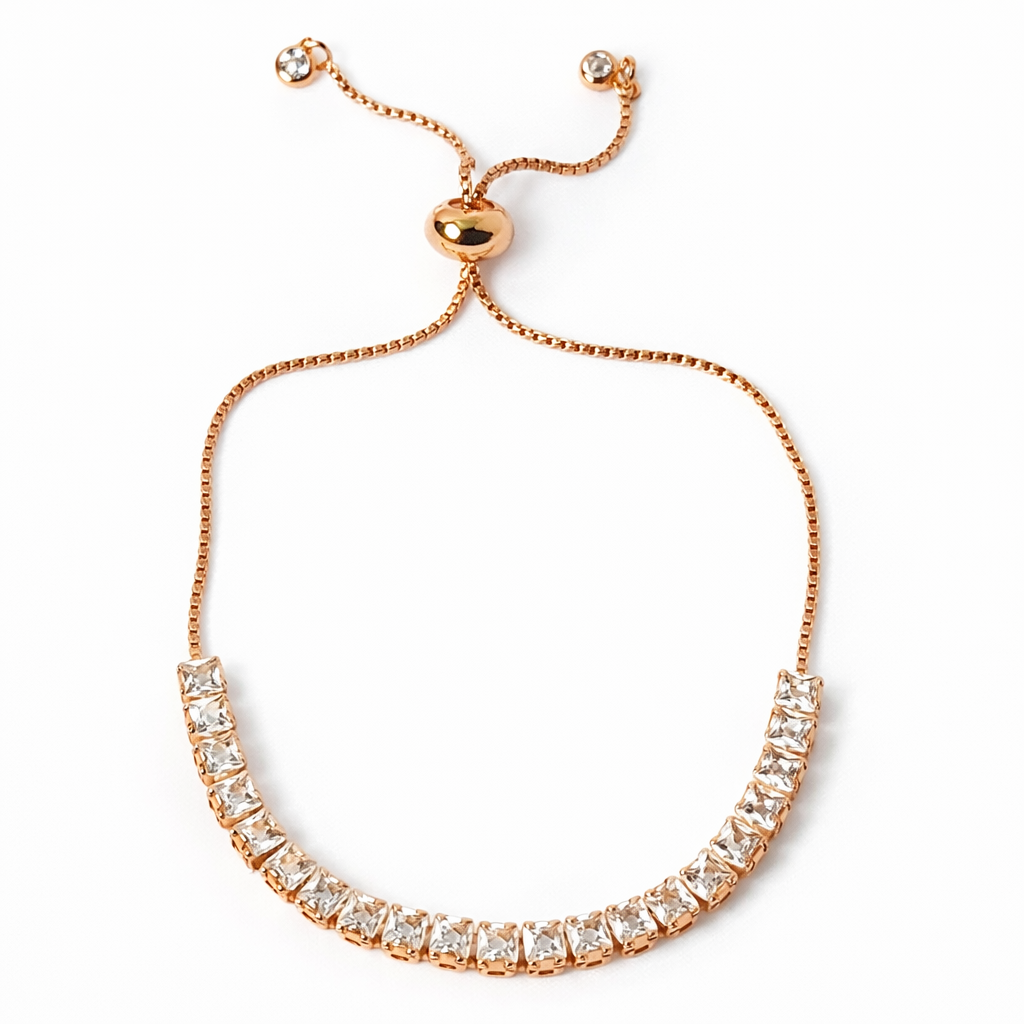 Solitaire Cubic Zirconia American Diamond Rose Gold Plated Adjustable Bracelet