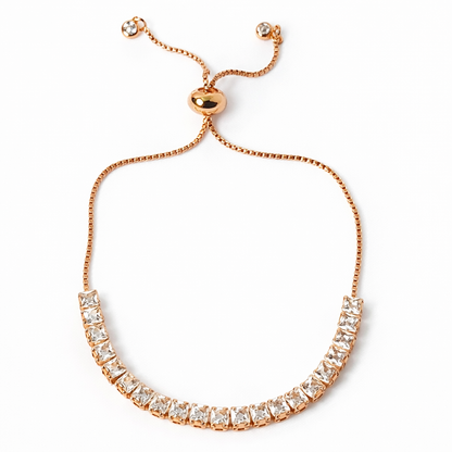 Solitaire Cubic Zirconia American Diamond Rose Gold Plated Adjustable Bracelet