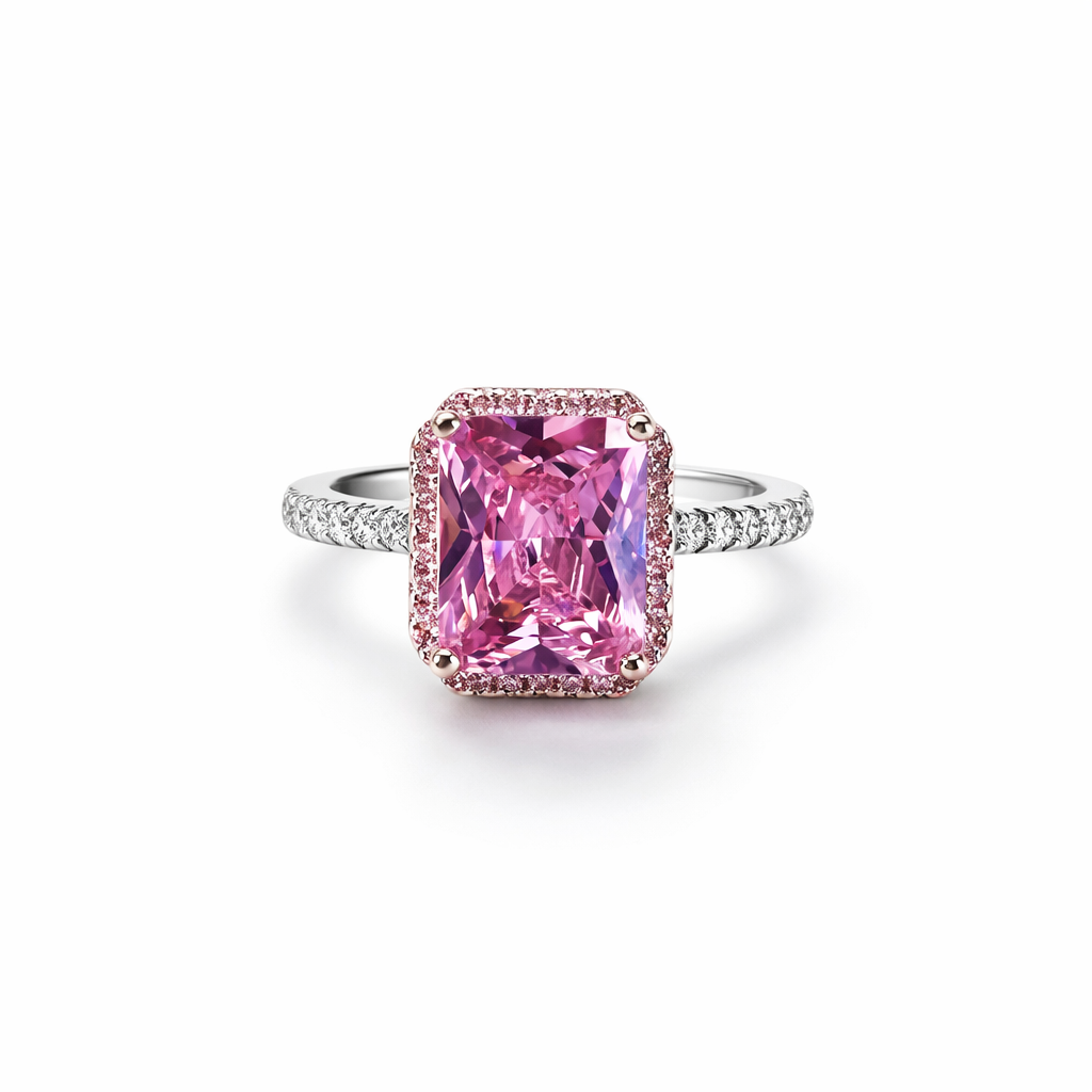 Pink Topaz Cubic Zirconia Ice Cut American Diamond Rose Gold/Silver Plated Adjustable Ring