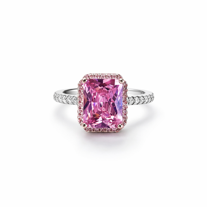 Pink Topaz Cubic Zirconia Ice Cut American Diamond Rose Gold/Silver Plated Adjustable Ring