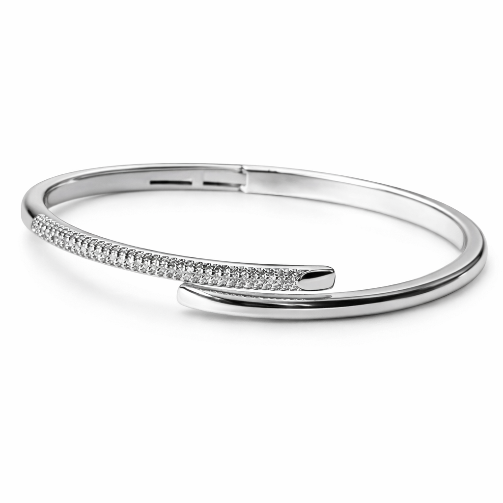 Solitaire Cubic Zirconia American Diamond Silver Plated Bangle Bracelet