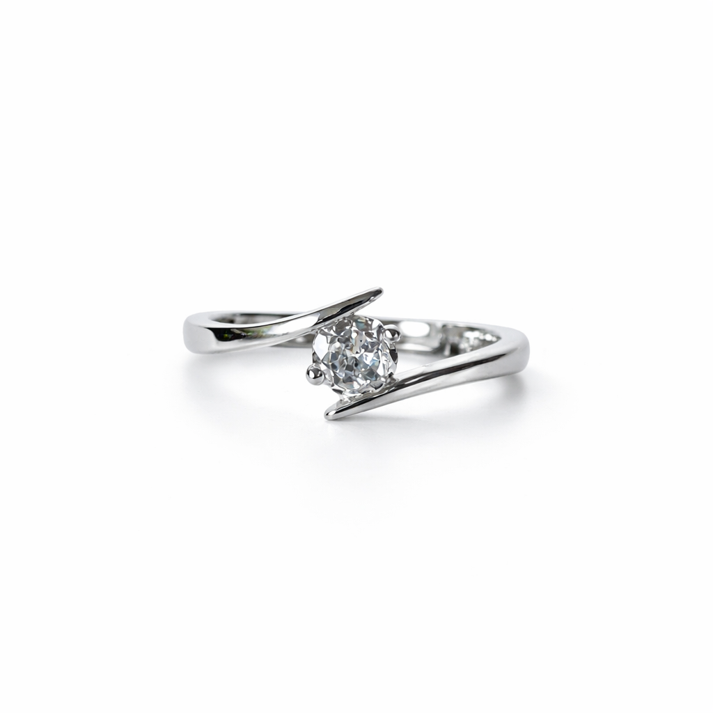 Solitaire Cubic Zirconia Ice Cut American Diamond Silver Plated Adjustable Ring