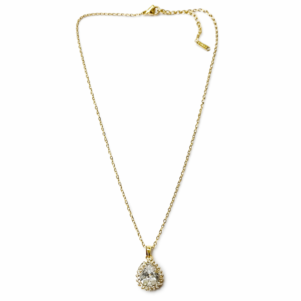 Solitaire Cubic Zirconia American Diamond Gold Plated Anti-Tarnish Necklace