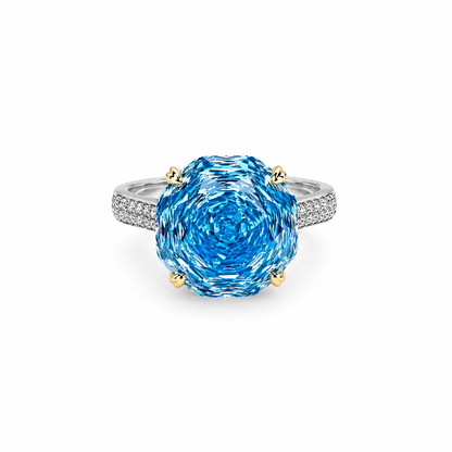 Aqua Blue White Sapphire Cubic Zirconia Ice Cut American Diamond Gold/Silver Plated Adjustable Ring