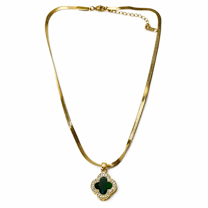 Green Flower Design American Diamond Gold Plated Anti-Tarnish Necklace