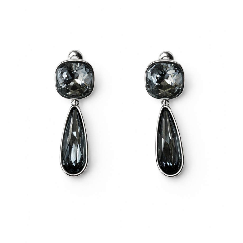 Black Morion Swarovski Crystal Silver Plated Earrings