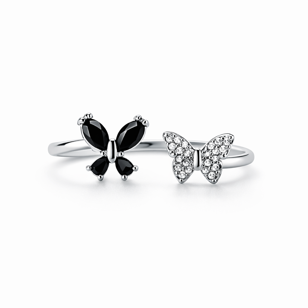 Black Cubic Zirconia American Diamond Silver Plated Adjustable Ring