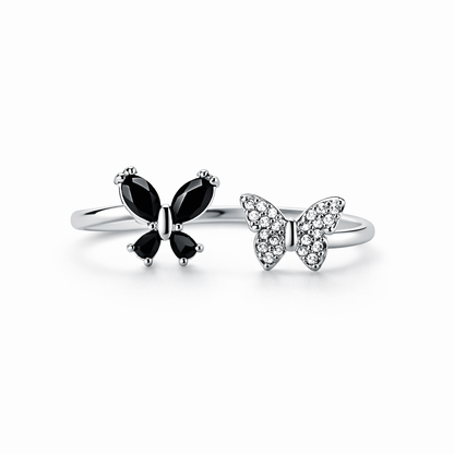 Black Cubic Zirconia American Diamond Silver Plated Adjustable Ring