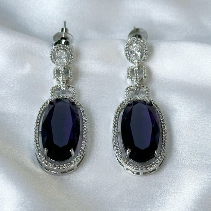 Deep Purple Amethyst Cubic Zircon American Diamond Silver Plated Earrings