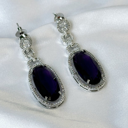 Deep Purple Amethyst Cubic Zircon American Diamond Silver Plated Earrings