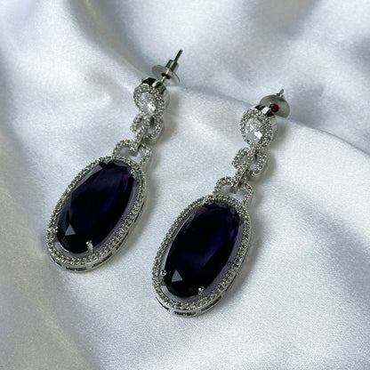 Deep Purple Amethyst Cubic Zircon American Diamond Silver Plated Earrings