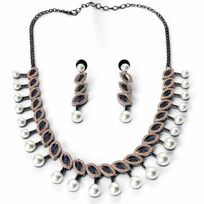 Black Cubic Zirconia American Diamond Victorian Plated Necklace Set