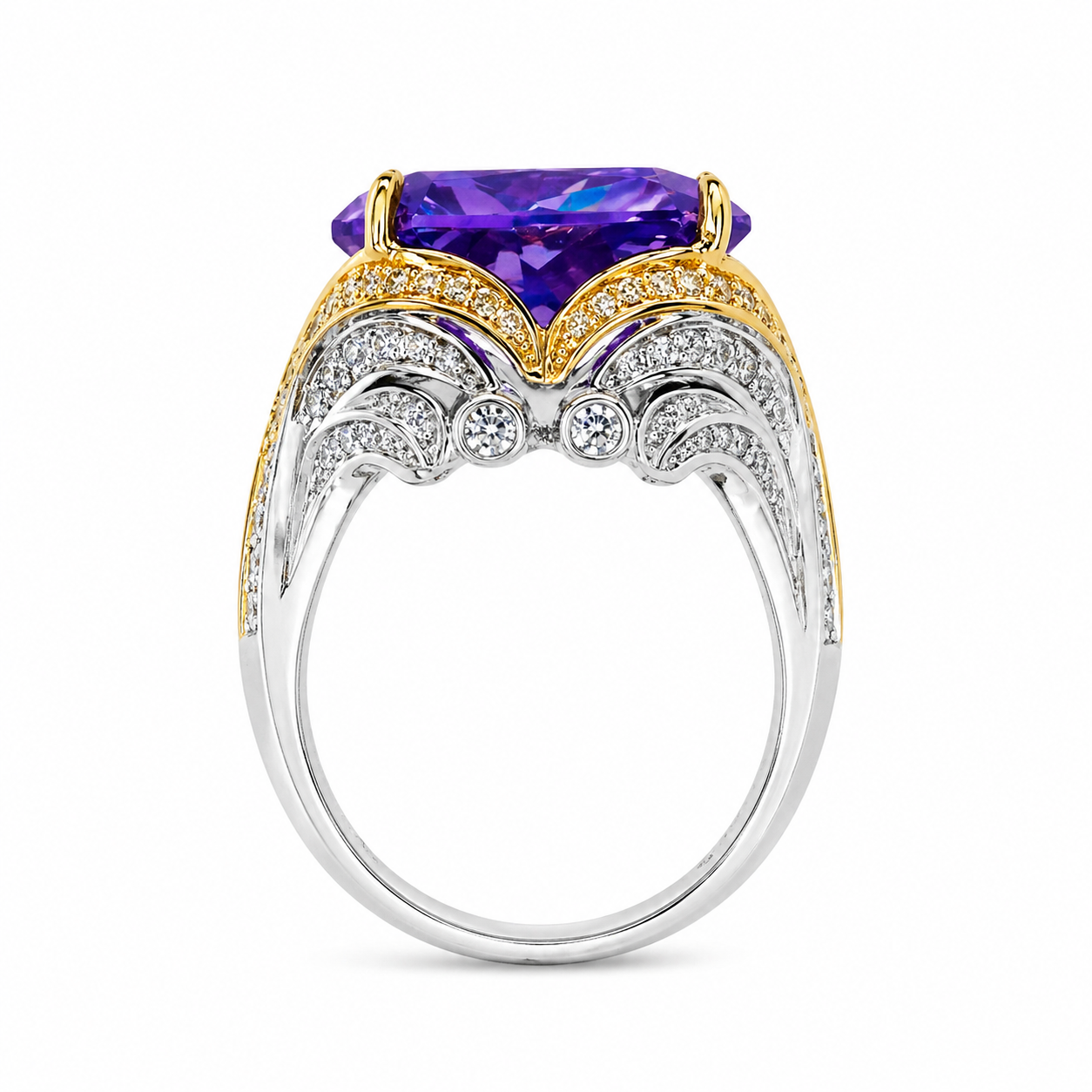 Purple Amethyst Cubic Zirconia Ice Cut American Diamond Gold/Silver Plated Adjustable Ring