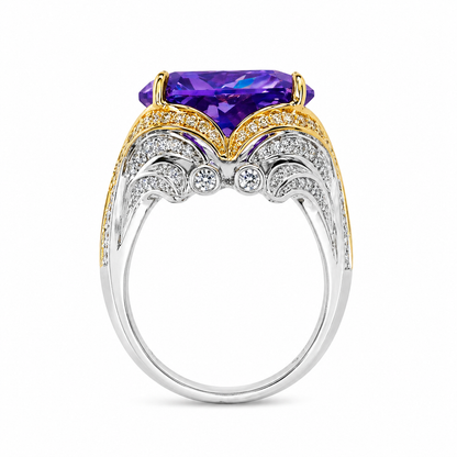 Purple Amethyst Cubic Zirconia Ice Cut American Diamond Gold/Silver Plated Adjustable Ring