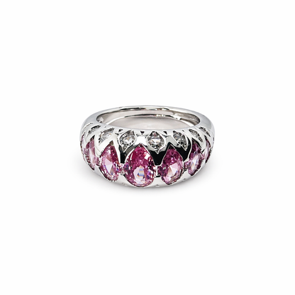 Pink Cubic Zirconia Topaz Ice Cut American Diamond Silver Plated Adjustable Ring