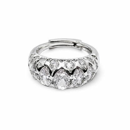 White Cubic Zirconia Topaz Ice Cut American Diamond Silver Plated Adjustable Ring