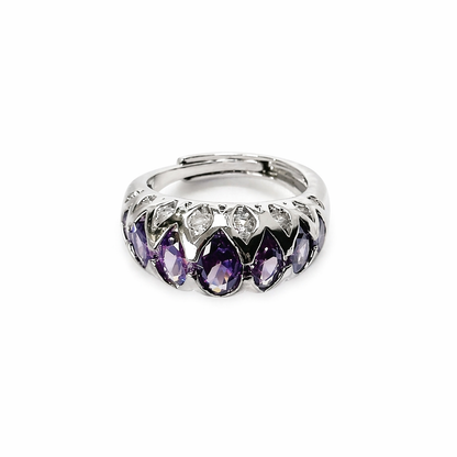Purple Amethyst Cubic Zirconia Ice Cut American Diamond Silver Plated Adjustable Ring