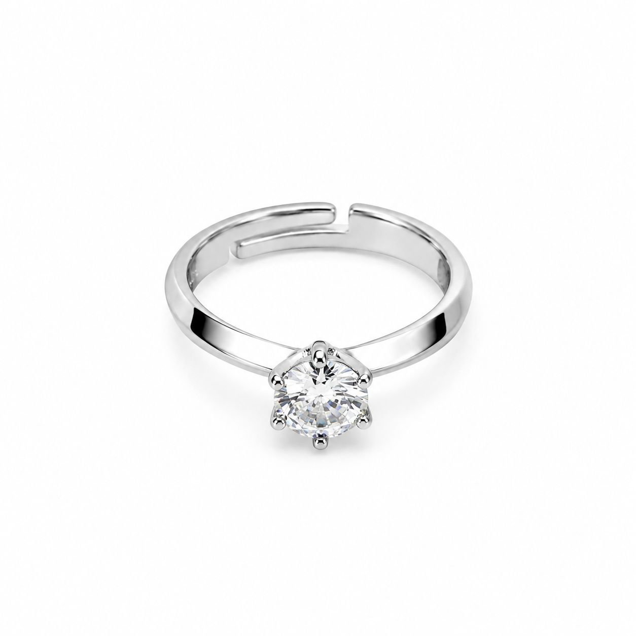Solitaire Cubic Zirconia Ice Cut American Diamond Silver Plated Adjustable Ring