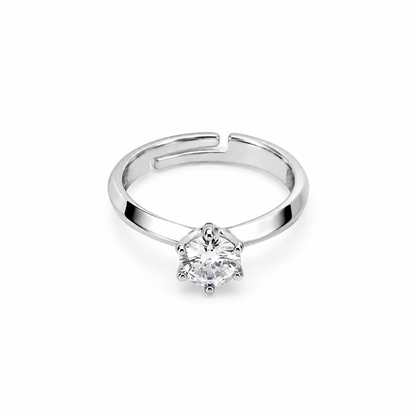 Solitaire Cubic Zirconia Ice Cut American Diamond Silver Plated Adjustable Ring