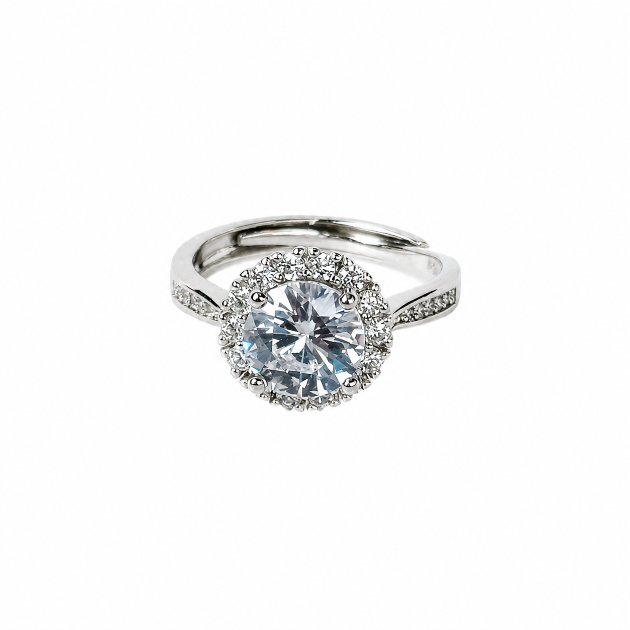 Solitaire Cubic Zirconia Ice Cut American Diamond Silver Plated Adjustable Ring