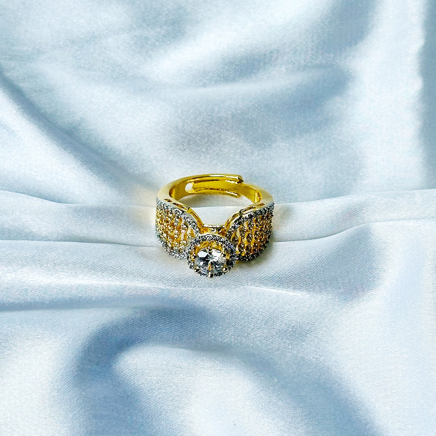 Solitaire Cubic Zircon American Diamond Gold/Silver Plated Adjustable Ring