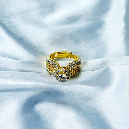 Solitaire Cubic Zircon American Diamond Gold/Silver Plated Adjustable Ring