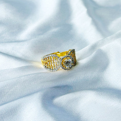 Solitaire Cubic Zircon American Diamond Gold/Silver Plated Adjustable Ring