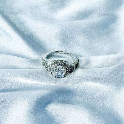 Solitaire Cubic Zircon American Diamond Silver Plated Adjustable Ring