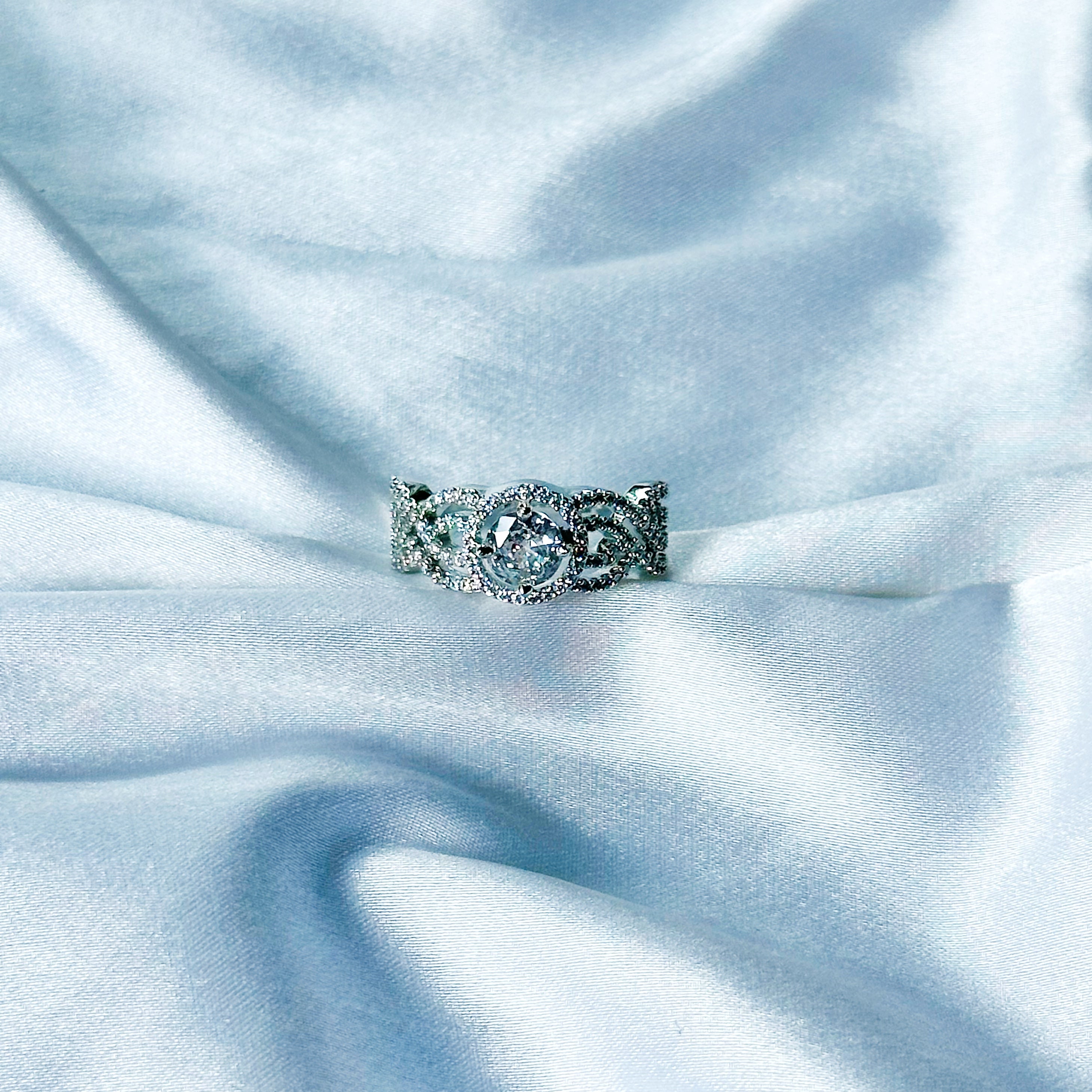 Solitaire Cubic Zircon American Diamond Silver Plated Adjustable Ring