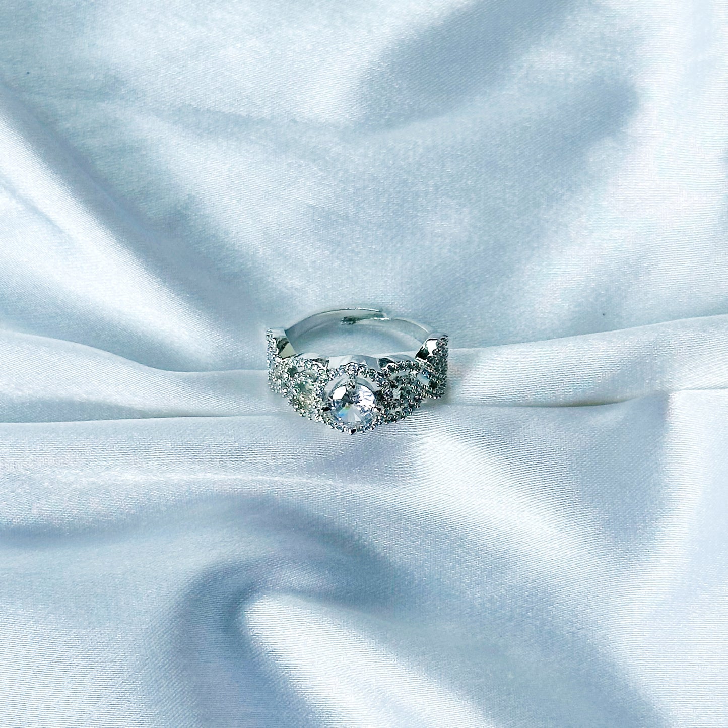 Solitaire Cubic Zircon American Diamond Silver Plated Adjustable Ring