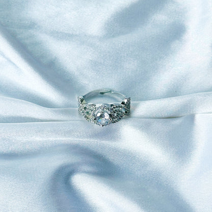 Solitaire Cubic Zircon American Diamond Silver Plated Adjustable Ring
