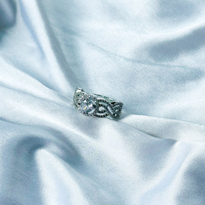 Solitaire Cubic Zircon American Diamond Silver Plated Adjustable Ring
