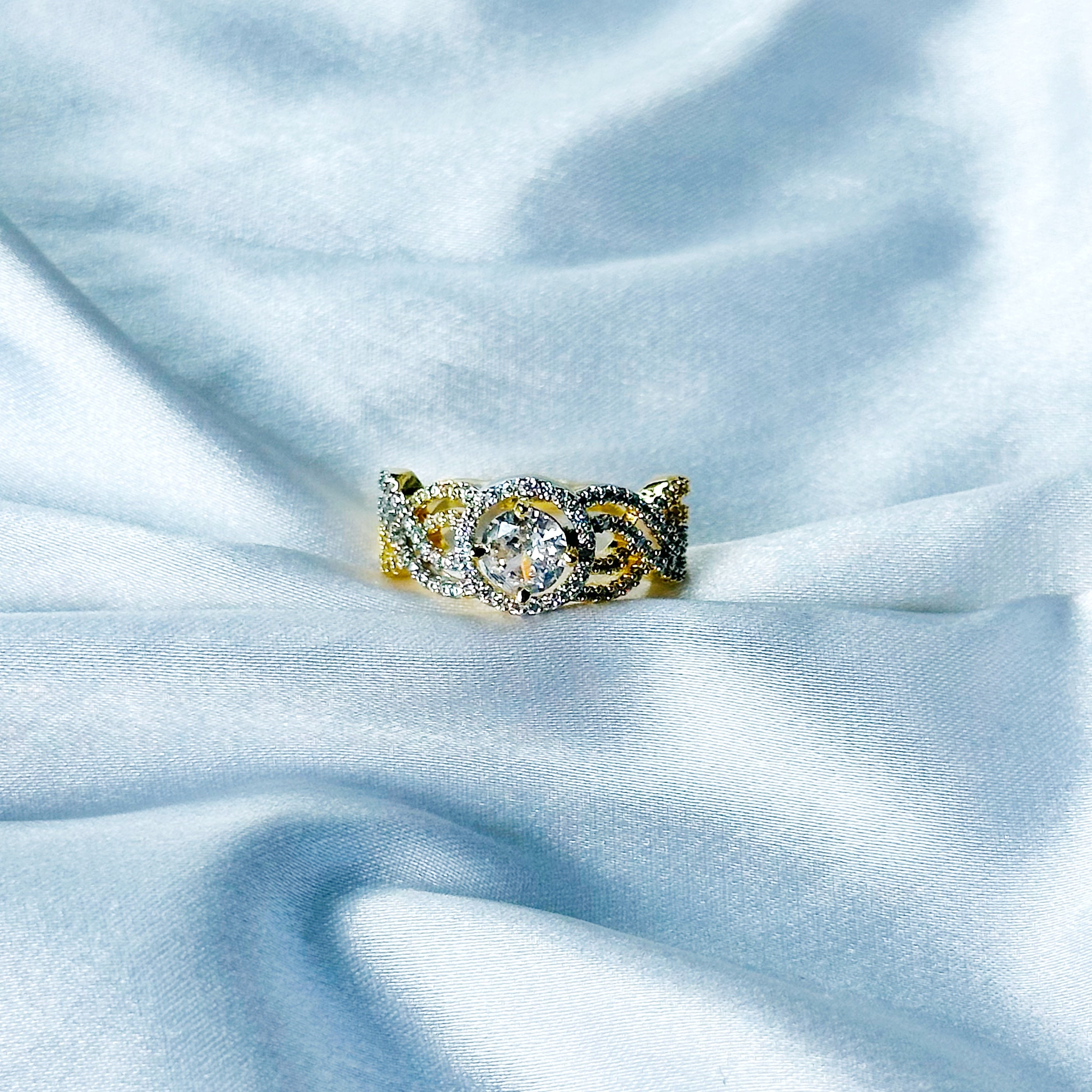 Solitaire Cubic Zircon American Diamond Gold/Silver Plated Adjustable Ring