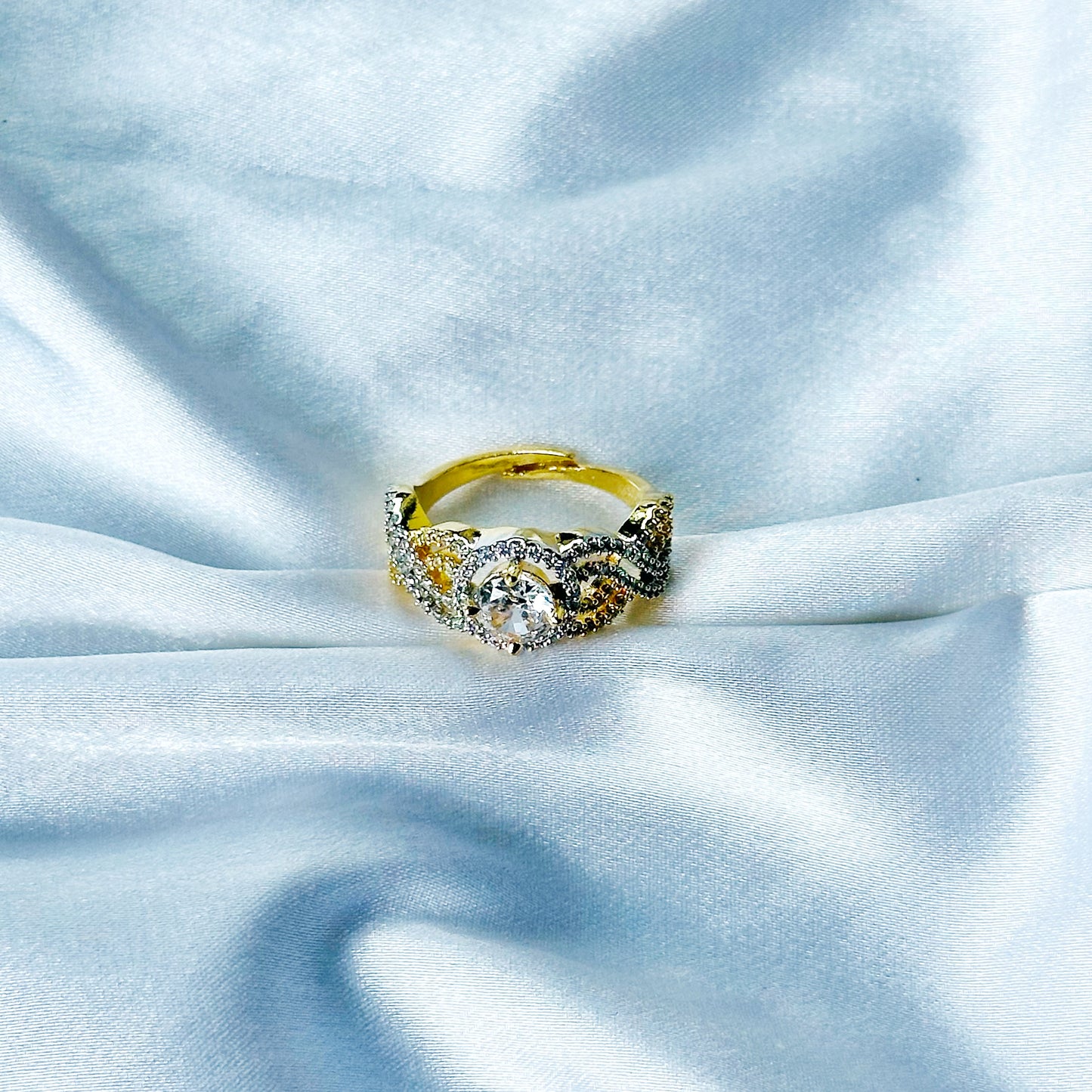 Solitaire Cubic Zircon American Diamond Gold/Silver Plated Adjustable Ring