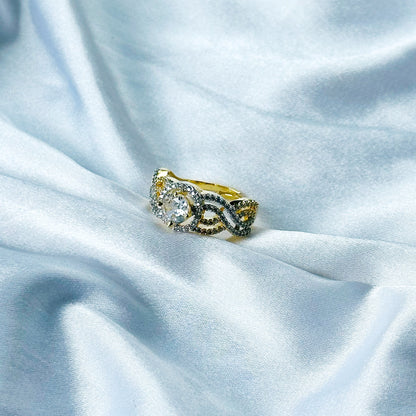 Solitaire Cubic Zircon American Diamond Gold/Silver Plated Adjustable Ring
