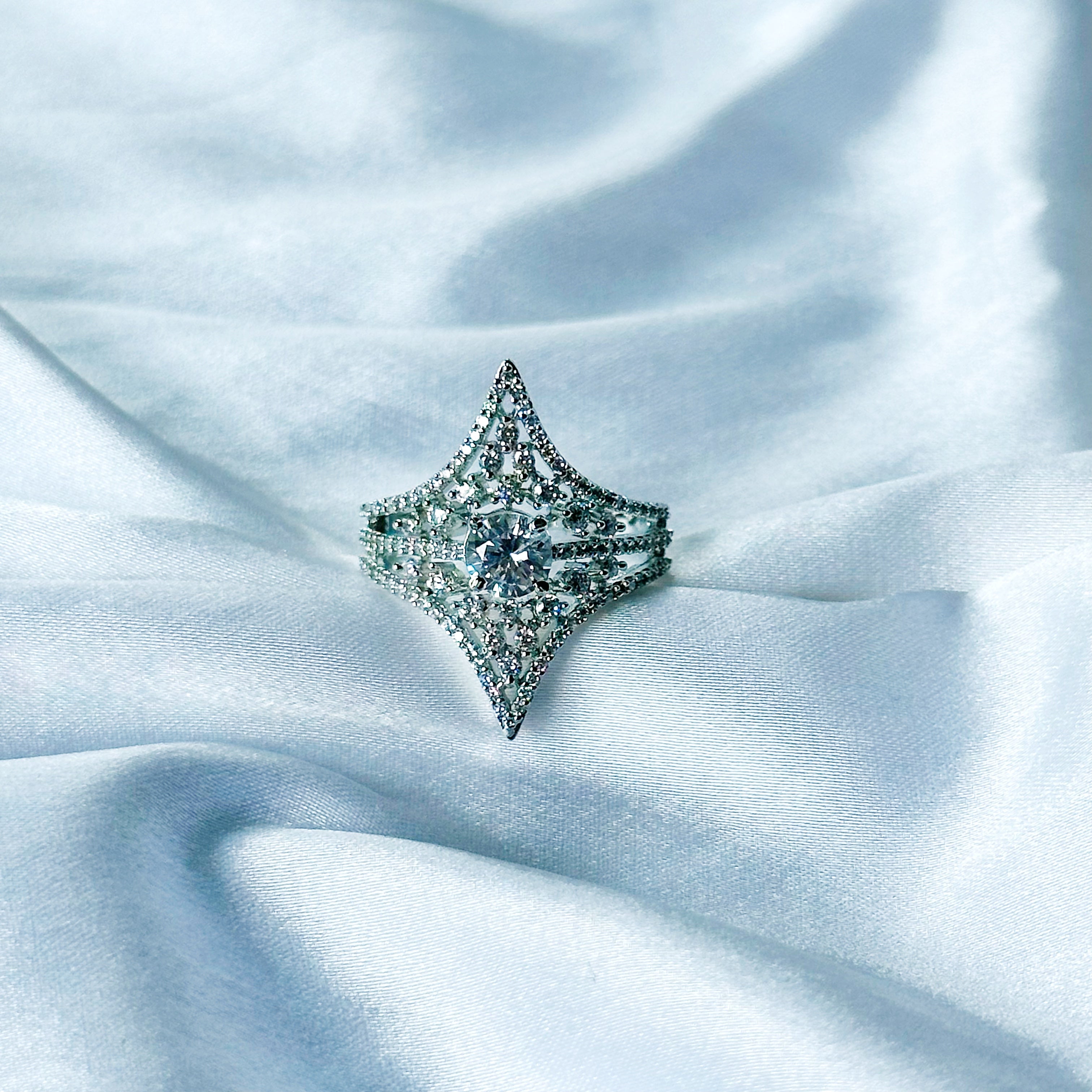 Solitaire Cubic Zircon American Diamond Silver Plated Adjustable Ring
