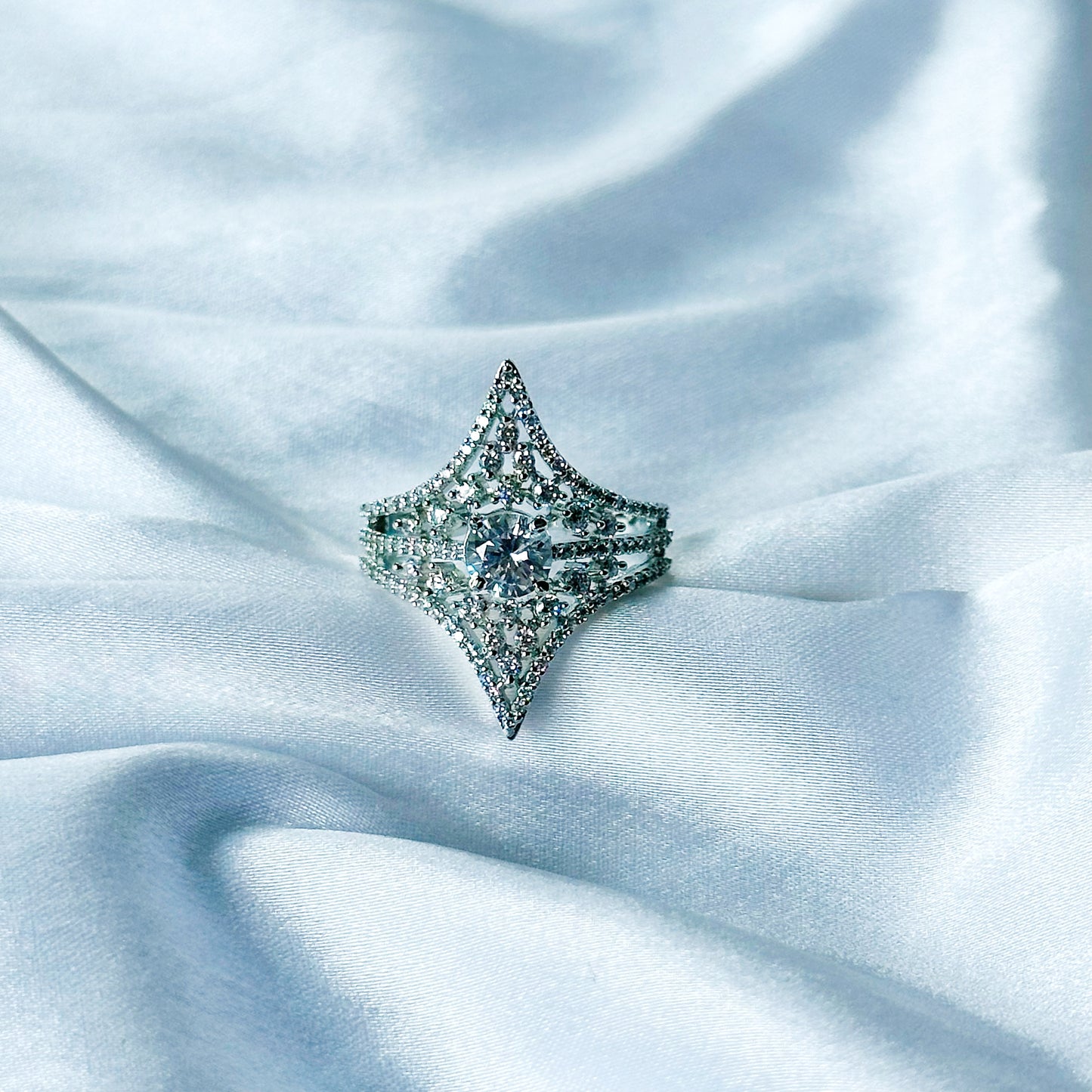 Solitaire Cubic Zircon American Diamond Silver Plated Adjustable Ring