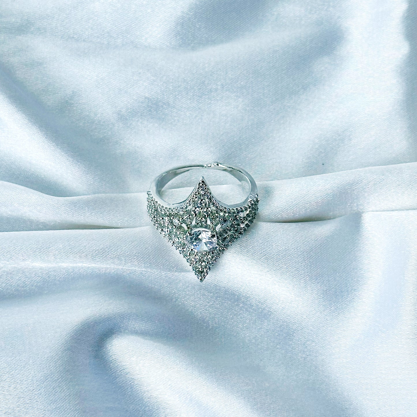 Solitaire Cubic Zircon American Diamond Silver Plated Adjustable Ring