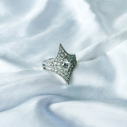 Solitaire Cubic Zircon American Diamond Silver Plated Adjustable Ring