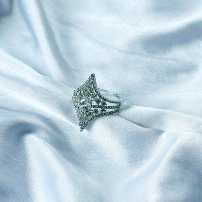 Solitaire Cubic Zircon American Diamond Silver Plated Adjustable Ring