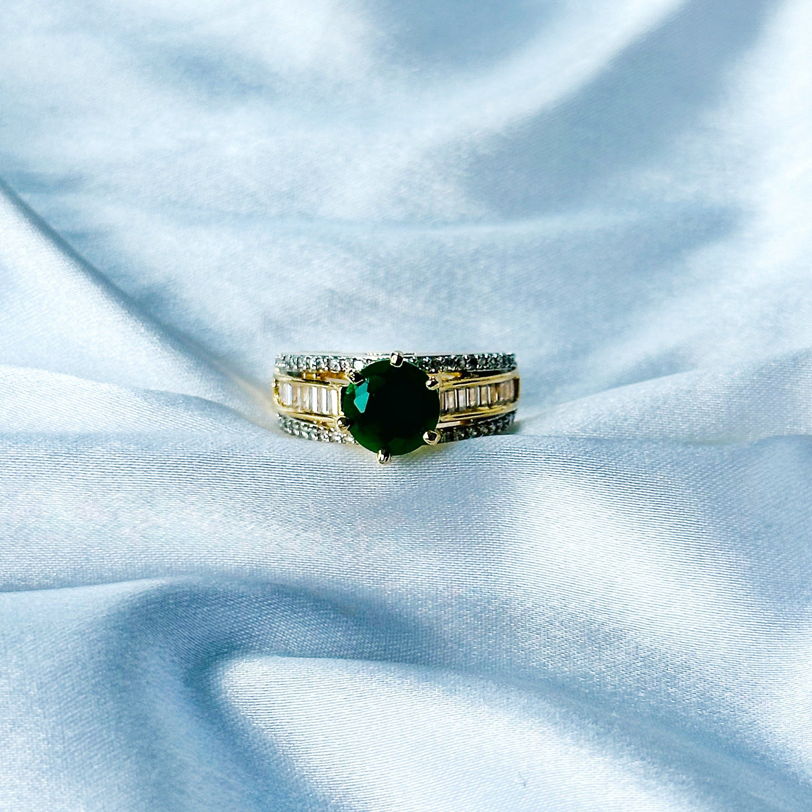 Green Emerald Cubic Zircon American Diamond Gold/Silver Plated Adjustable Ring