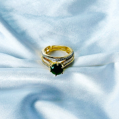 Green Emerald Cubic Zircon American Diamond Gold/Silver Plated Adjustable Ring